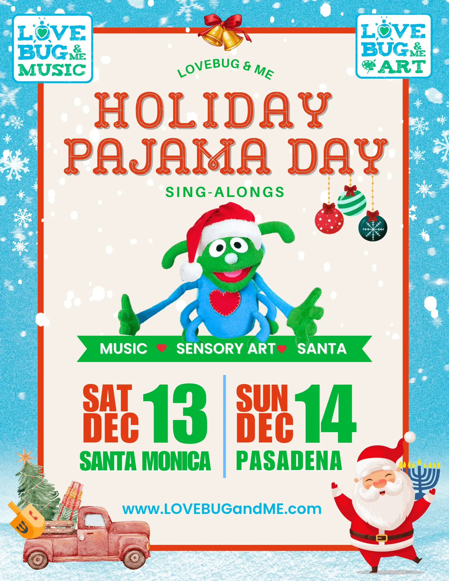 Holiday Pajama Day event poster with Santa.